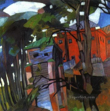 有名な要約 Painting - 赤い家の風景 1917 年 アリスタルフ・ヴァシレーヴィチ・レントゥロフ キュビズム抽象